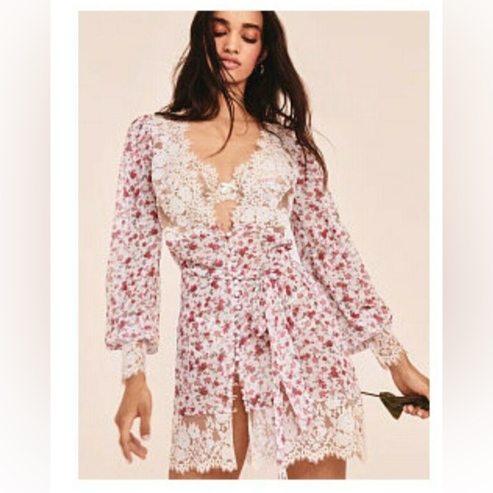 FOR LOVE AND LEMONS MELROSE robe/dress Gown white rose chiffon $129 MSRP NWT